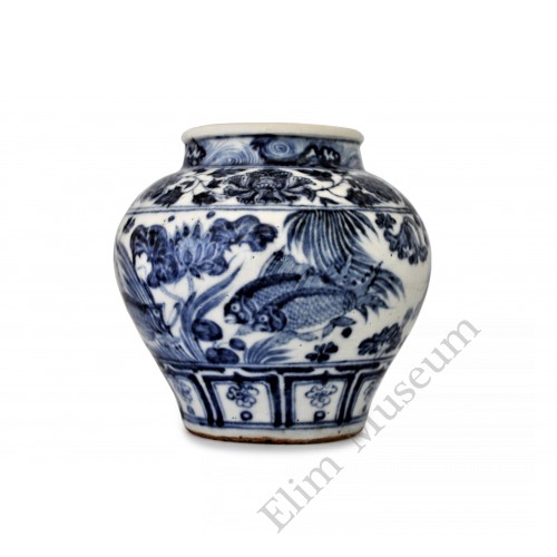 1400 A Yuan Dynasty b&w fish & lotus jar